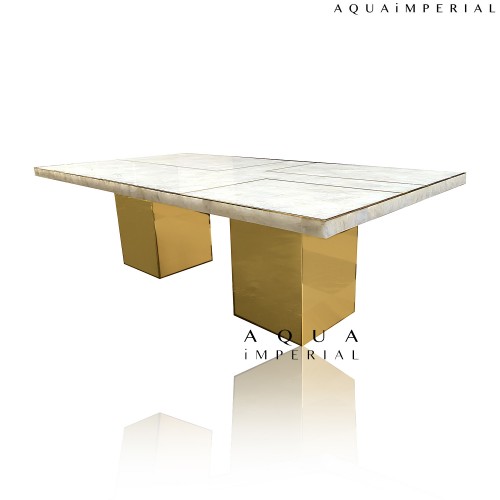CLASSIC QUARTZ DINING WITH BRASS BASE 
